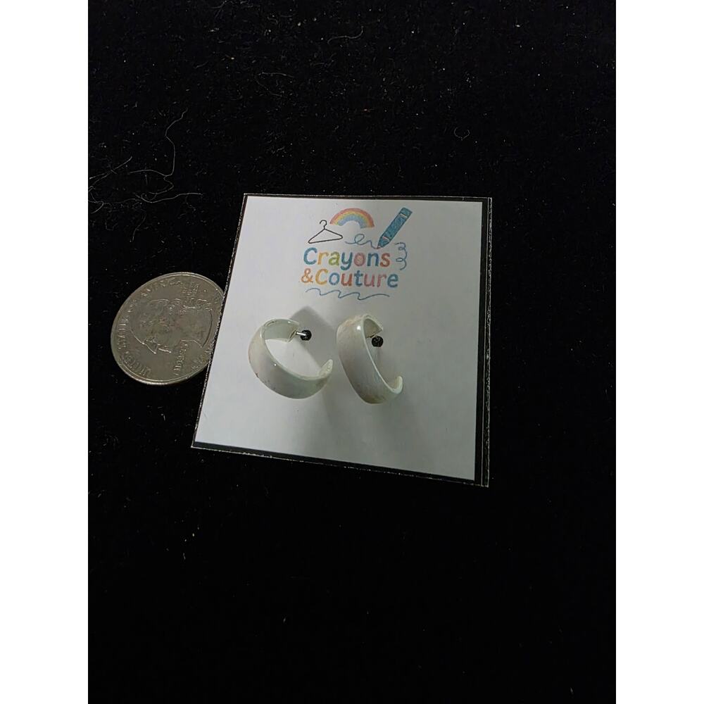 Vintage White Hoop Stud Earrings Pierced Minimalist GorpCore Retro Daily Simple - Picture 2 of 3